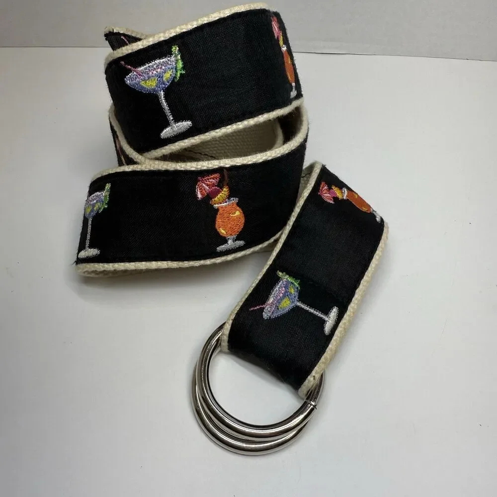CK Laing Embroidery Fruit & Mermaid Cocktail D Ring Belt Sz Medium
